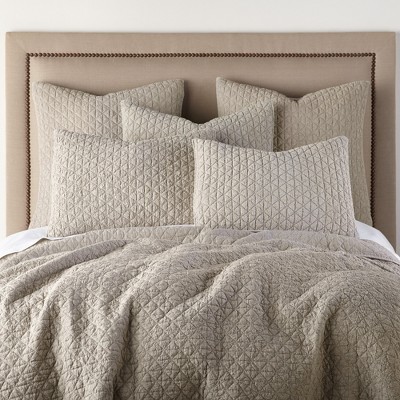 Tan Reversible Microfiber Full Quilt Set with Diamond Pattern