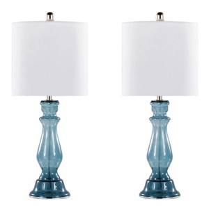 LumiSource (Set of 2) Bishop 25" Contemporary Table Lamps Clear Angel Blue Seeded Glass, Polished Nickel and White Linen Shade - 1 of 4
