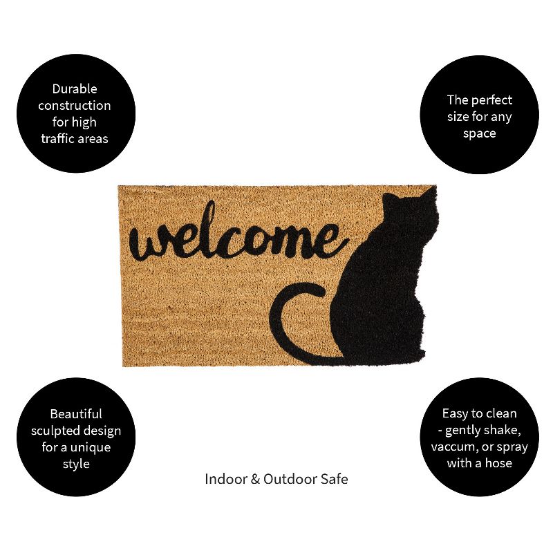 Evergreen Cat Welcome Shaped Indoor Outdoor Natural Coir Doormat 1'4"x2'4" Brown, 4 of 7
