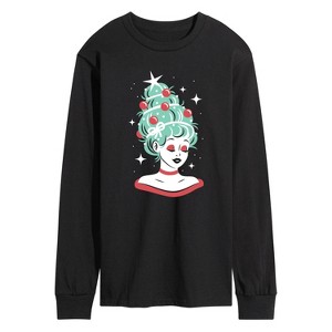 Men's - Instant Message - Vintage Christmas Tree Woman Long Sleeve Graphic T-Shirt - 1 of 4