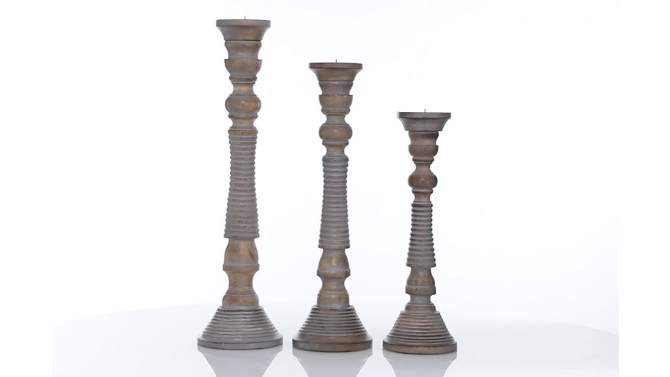 Set of 3 Traditional Style Turned Column Wood Candle Holders Gray - Olivia &#38; May, 2 of 8, play video
