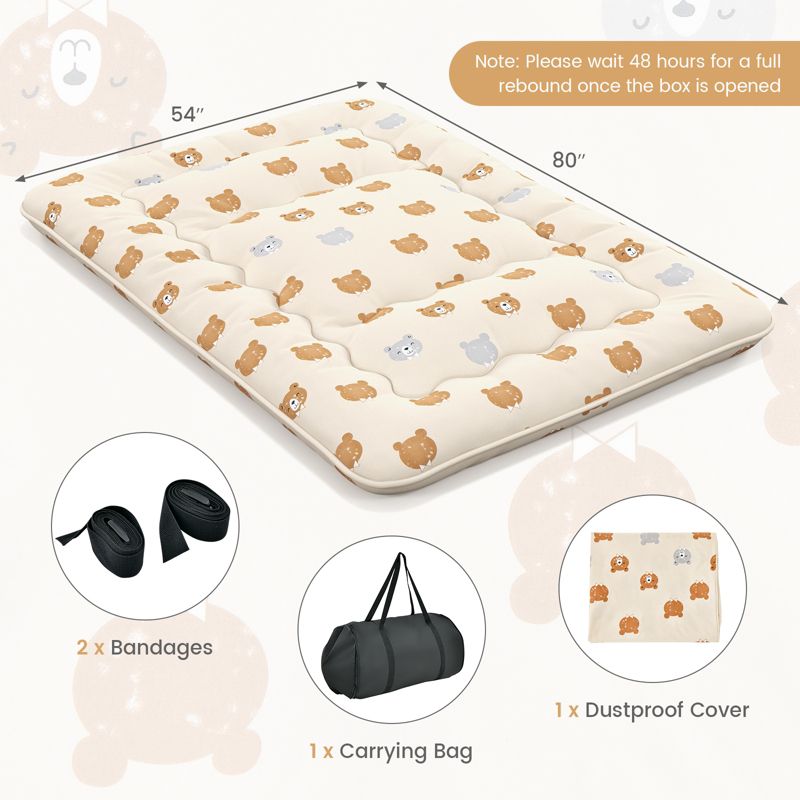 Costway Full/King/Queen/Twin Futon Mattress Japanese Floor Pad Washable Cover Carry Bag Brown Bear, 3 of 10