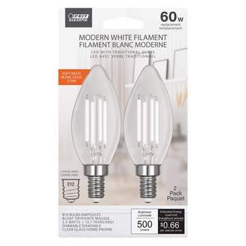 Feit Electric BA10 E12 (Candelabra) Filament LED Bulb Soft White 60 Watt Equivalence 2 pk