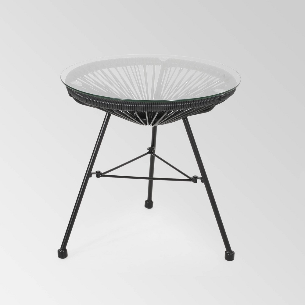 Photos - Garden Furniture Nusa Faux Rattan Modern Side Table - Black - Christopher Knight Home