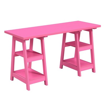 Designs2Go Double Trestle Desk with Shelves Pink - Breighton Home