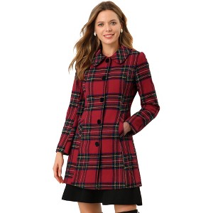 Allegra K Women's Buffalo Checks Winter Peter Pan Collar Long Plaid Coat - 1 of 4