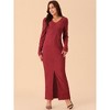 Seta T Women's Elegant Long Sleeve Round Neck Slit Hem Knit Maxi Dress - 3 of 4