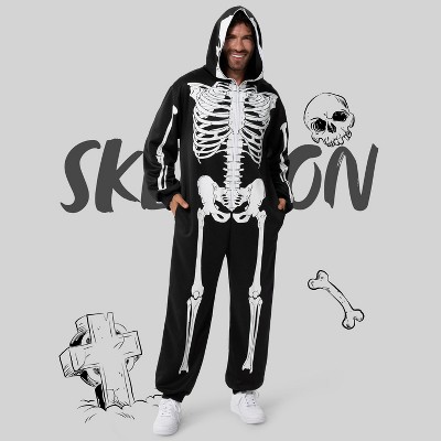 Joyfy Skeleton Costume for Adult Men - Plush Skeleton Pajamas for Halloween Parties