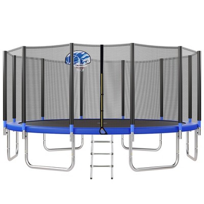Jump Into Fun 16FT Round Recreational Trampoline With Safety Enclosure,Basketball Hoop,Ladder And Anti Rust Coating Built To Last For Kids And Adults