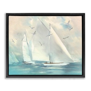 Stupell Industries Sailboats Ocean Water Waves Black Framed Floater Canvas Wall Art - 1 of 4