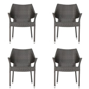 Rbied Wicker Outdoor Stackable Dining Chair Lounge Chair Lawn Chair in Brown Set of 4 - 1 of 4