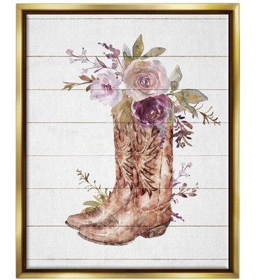 Stupell Industries Country Cowboy Boots Flower Bouquet Framed Floater Canvas Wall Art