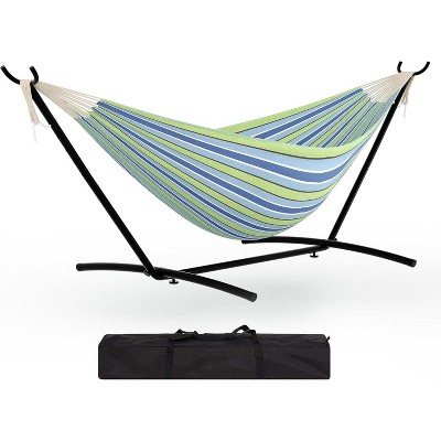 Double 2 Person Hammock with Space Saving Steel Stand, Carry Bag, 450lbs Weight Capacity, Indoor Outdoor for Garden Camping & Beach