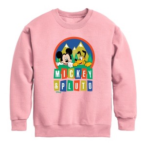 Boys' - Disney - Mickey And Pluto Graphic Long Sleeve Fleece Sweatshirt - 1 of 4