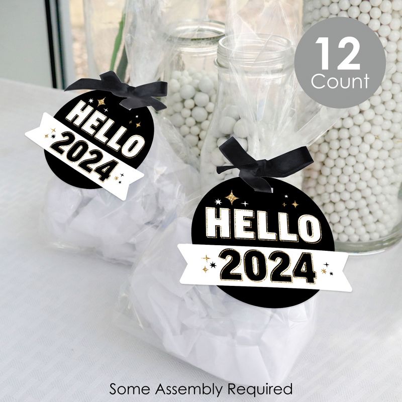 Big Dot of Happiness Hello New Year - 2024 NYE Party Clear Goodie Favor Bags - Treat Bags With Tags - Set of 12, 2 of 9