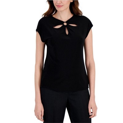Kasper Womens Floral Neck Cutout Tunic Blouse