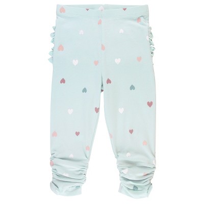 Image of RuffleButts Sweet Hearts Knit Ruched Bow Leggings - Blue : 3-6 Months