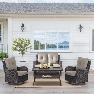 Buenhomino 4 Pieces Patio Furniture Set, Outdoor Swivel Glide Chairs with Loveseat and Coffee Table, All-Weather Patio Conversation Set - 1 of 4
