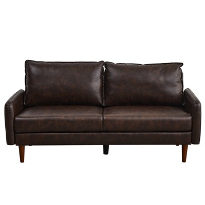 Modern Sofa Leather Couch with Wooden Legs for Living Room Office