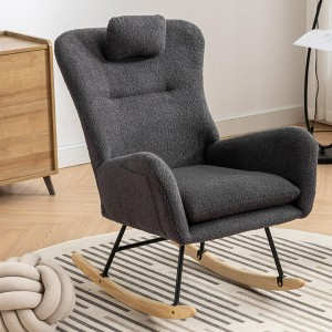 Aukfa Soft Teddy Fabric Rocking Chair w/Pocket - Ergonomic Nursery Glider, Solid Wood Base, 258LB Capacity for Living Room & Bedroom - 1 of 4