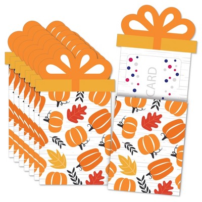 Big Dot of Happiness Fall Pumpkin - Halloween or Thanksgiving Party Money and Gift Card Sleeves - Nifty Gifty Card Holders - Set of 8