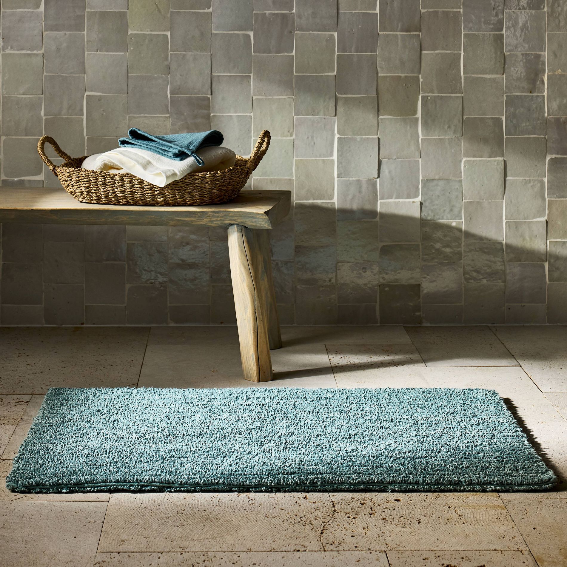 21"x34" Organic Melange Reversible Bath Rug Teal - Casaluna™