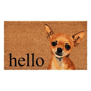 HomeRoots 17" X 29" Natural Black and Brown Coir Chihuahua Hello Outdoor Door Mat - 1 of 3