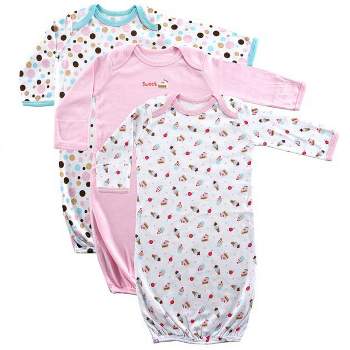 Luvable Friends Baby Girl Cotton Long-Sleeve Gowns 3pk, Pink, 0-6 Months