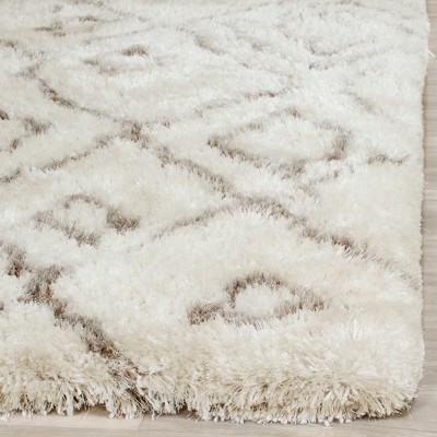 Ivory and Light Grey Hand-Tufted Shag Area Rug 5' x 8'