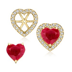 Ross-Simons 5.25 ct. t.w. Ruby and .80 ct. t.w. White Topaz Convertible Heart Earrings in 18kt Gold Over Sterling - 1 of 4