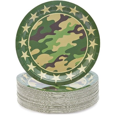 Blue Panda 80-Pack Green Camo Disposable Paper Plates Birthday Party Supplies 9 Inches