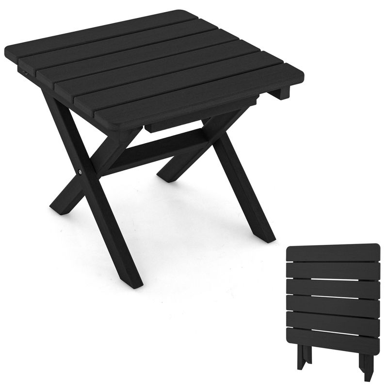 Costway Outdoor Folding Side Table Weather-Resistant HDPE Adirondack Table Black/Gray, 1 of 10