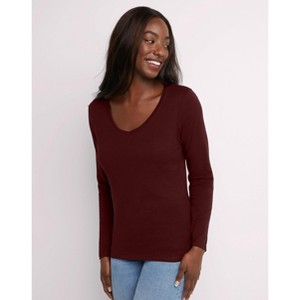 Hanes Women's Long Sleeve Cotton V-Neck T-Shirt - 1 of 4