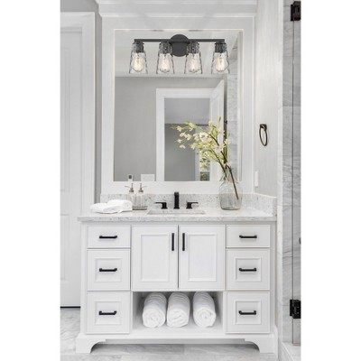 Matte Black 4-Light Vanity with Clear Water Glass Shades