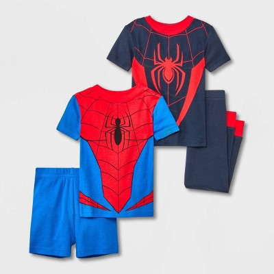 Toddler Boys' 4pc Marvel Spider-Man and Mlles Morales Cosplay Snug Fit Pajama Set - Blue 12M