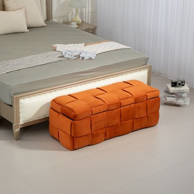 CAVINAS Velvet Fabric Storage Ottoman Bench with Safety Hinge,Upholstered Storage Ottoman,Storage Bench for Living Room,Bedroom
