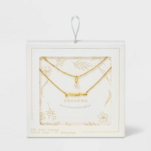 14K Gold Plated "Grandma" and Pearl Multi-Strand Pendant Necklace - Gold: Nickel-Free, 21 Inch with Extender, Love Theme - 1 of 4