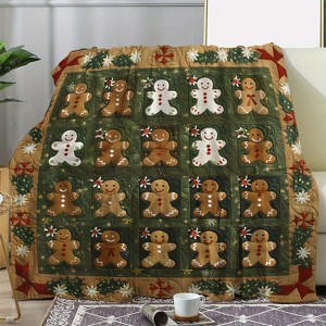 Vintage Christmas Gingerbread Man Flannel Throw Blanket, Cozy Soft Warm Digital Print Holiday Bedspread for Sofa, Bed, Car, Office Travel. - 1 of 4