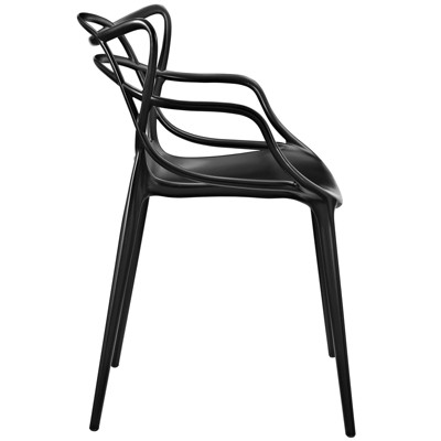 Entangled Modern Black Plastic Armchair with Foot Caps