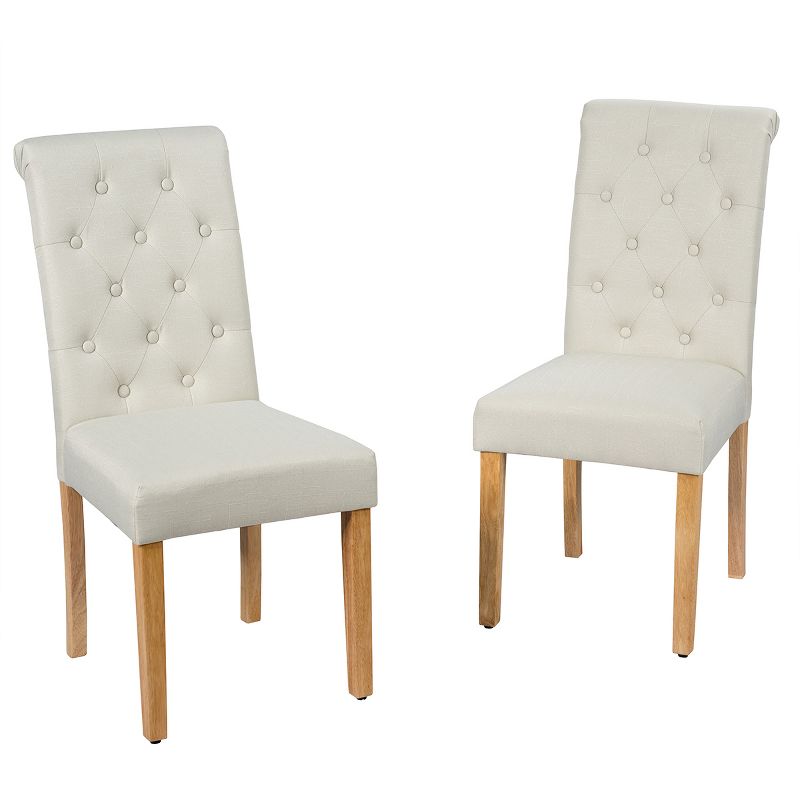 Costway Set of 2 Parsons Upholstered Fabric Chair with Wooden LegsPink\Beige\Gray, 4 of 11