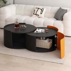 Okak 31.5" Modern Round Coffee Table with Open Storage Compartment, Vertical Stripe Center Table Side Tables for Living Room Bedroom - 1 of 4
