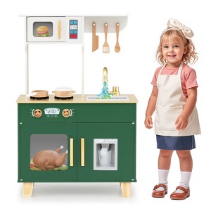 Safstar Kids Play Kitchen w/Microwave Stoves Rotation Knobs Ice Dispenser Faucet Sink - 1 of 4