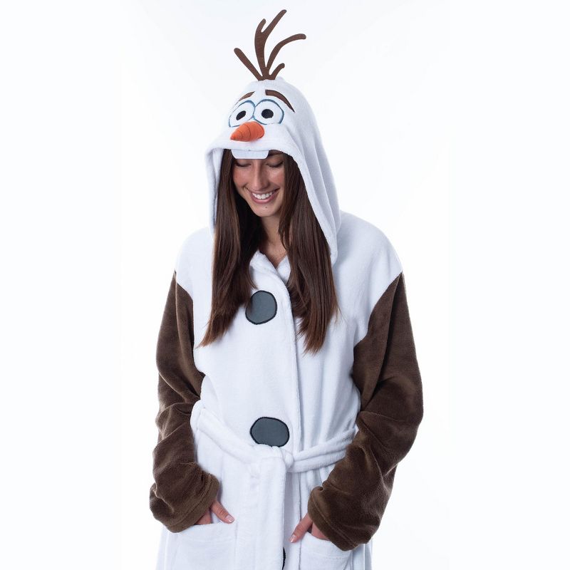 Disney Adult Frozen Snowman Olaf Costume Robe Hooded Bathrobe White, 4 of 7