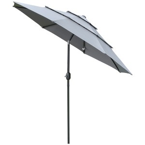 Okak 9FT 3-Tier Outdoor Umbrella with Air Vents, Parasol Umbrella with Push Button Tilt and Crank, Deck Umbrella for Backyard, Garden - 1 of 4