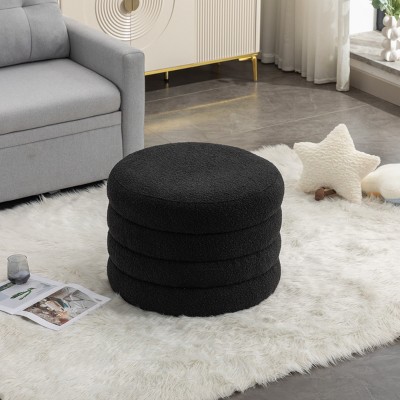 Round Upholstered Ottoman Boucle Foorstool with Storage for Living Room,Bedroom-Tanpinhause