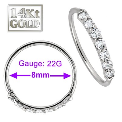Jewelry Avalanche Unisex 20G 14K Gold Nose Hoop Ring with Diamonds, 8mm Diameter, Twist-open