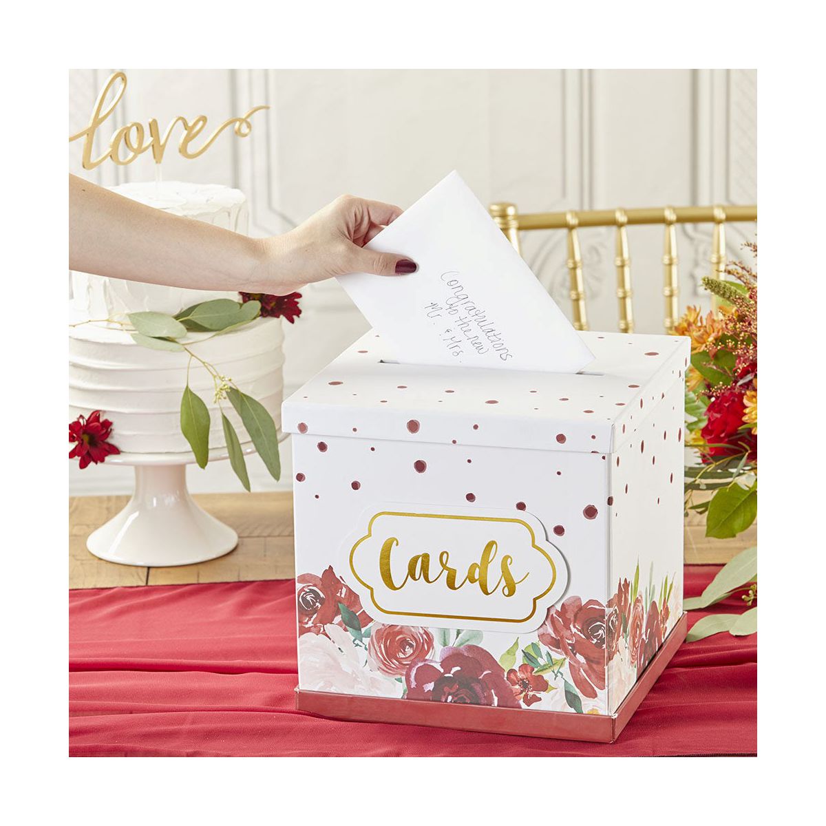 Kate Aspen Burgundy Blush Floral Collapsible Card Box | 28506NA - thumbnail 2