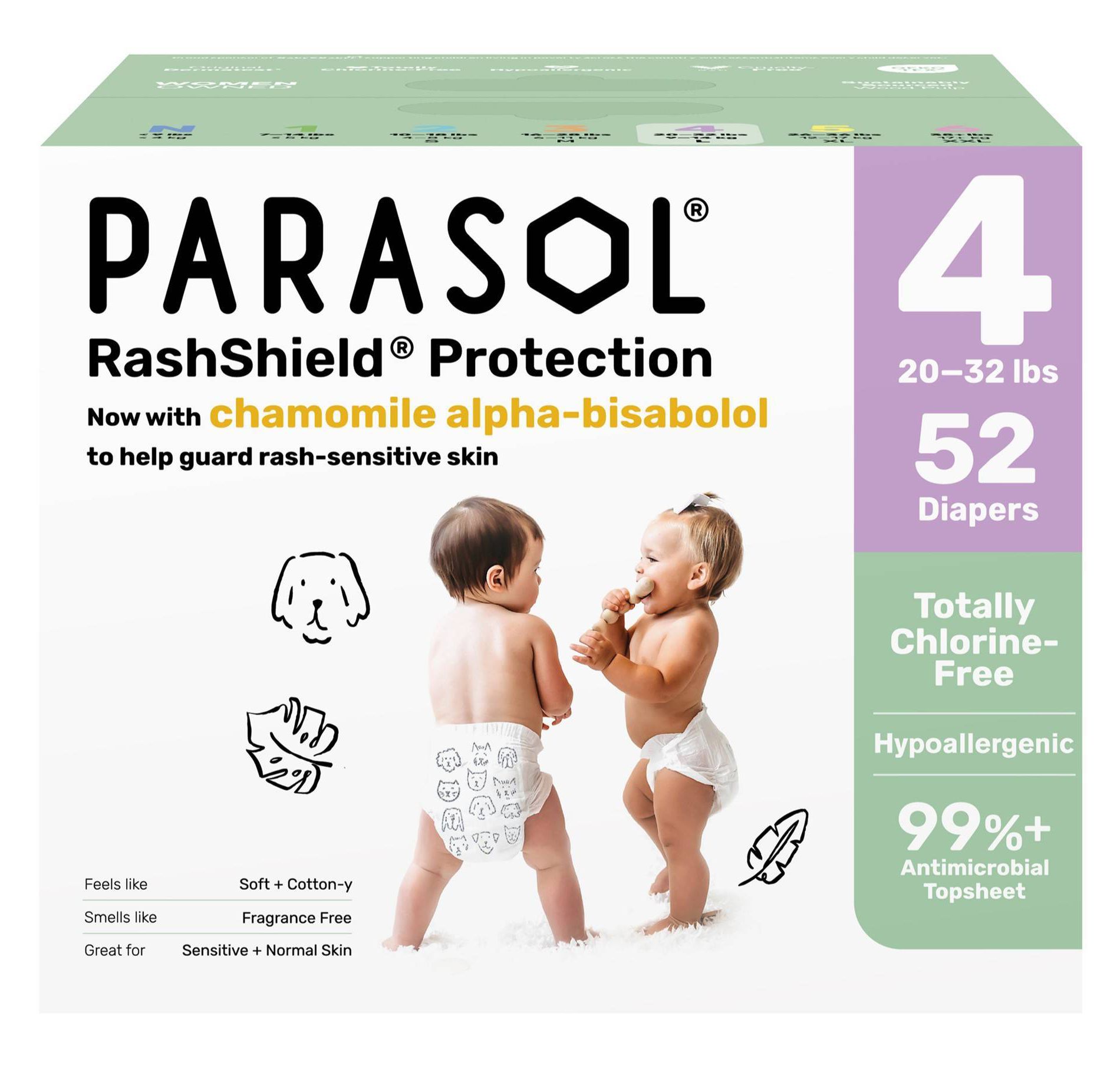Parasol Chlorine-Free Diapers with RashShield Protection - Size 4 - 52ct