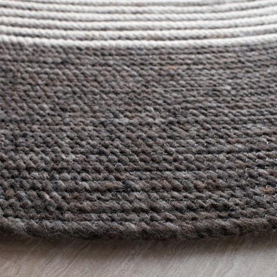 Charcoal and Ivory Round Braided Wool Area Rug, 3'