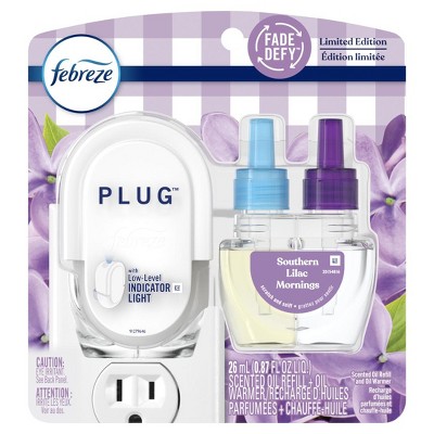 Febreze Plug In Air Freshener, Scented Oil Starter Kit, Southern Lilac Mornings, Warmer + 1 Refill